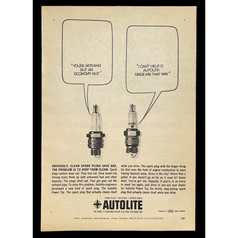 Ford Autolite Spark Plugs Print Ad Vintage 1963 Automotive Repair Car Racing